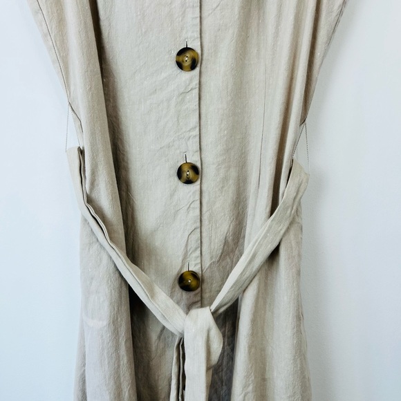 Hobbs Beige Linen Blend Sleeveless Tie Waist Button Up Shirt Dress UK 14 - Picture 9 of 16